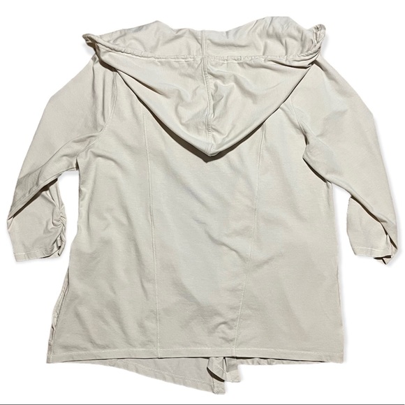 Zenergy By Chico’s Beige Lightweight 3/4 Sleeve Jersey Knit Hooded Cardigan Sz L - Picture 2 of 14